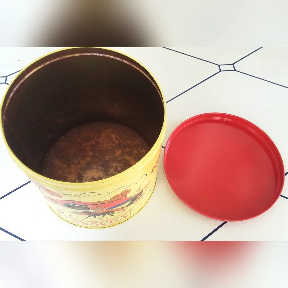 Vintage Snacks Tin Antique Country Home Decor Yellow Red